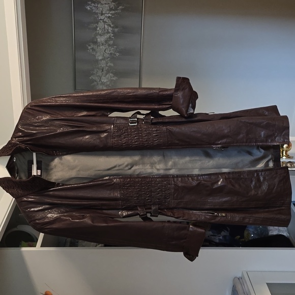 LAUREL Brown Leather Coat - Picture 1 of 10